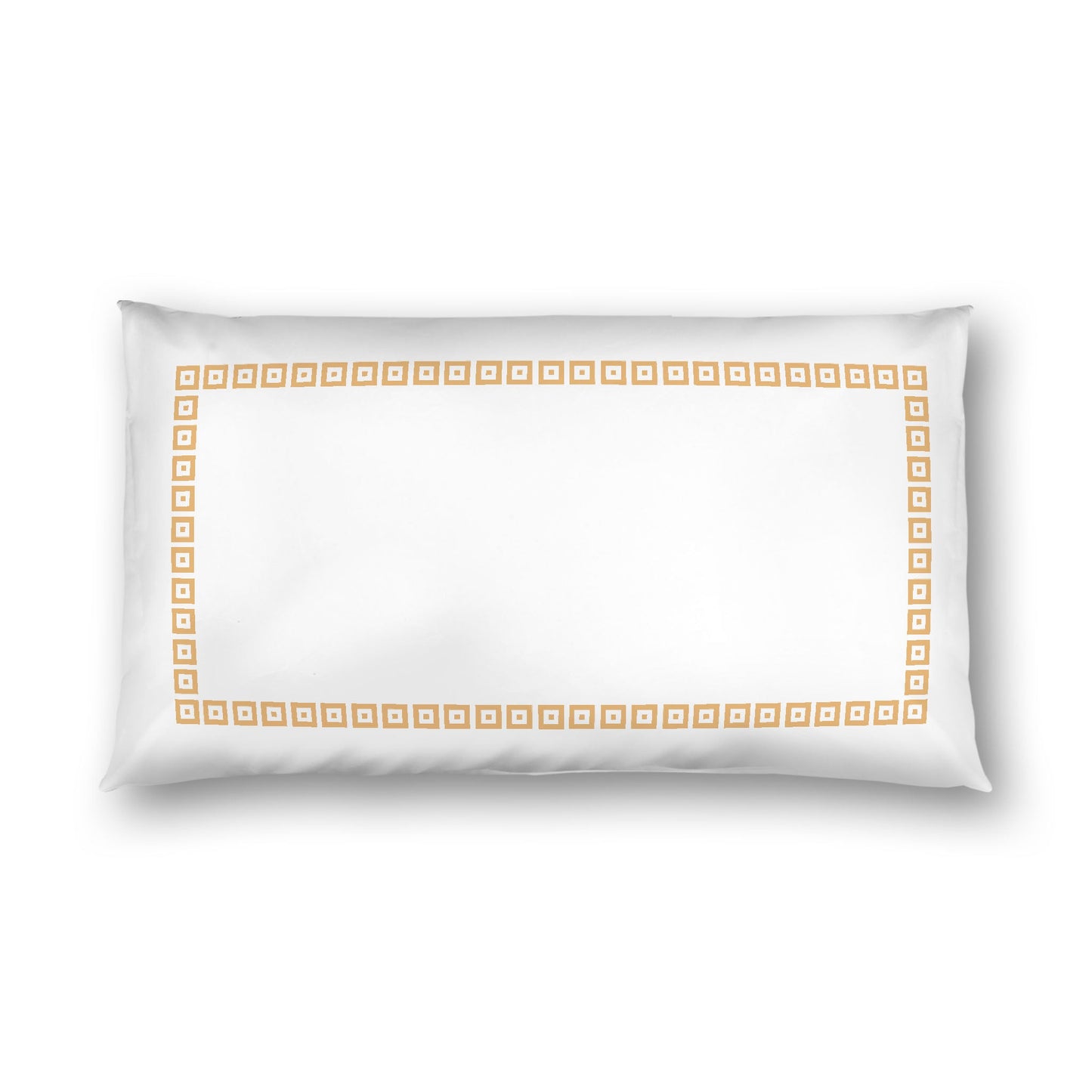 Off-white Cotton Sateen Pillow Sham, Pale Orange Repeating Square Motif Print, Classic Border, White Reverse Side, King - 20 x 36 inches