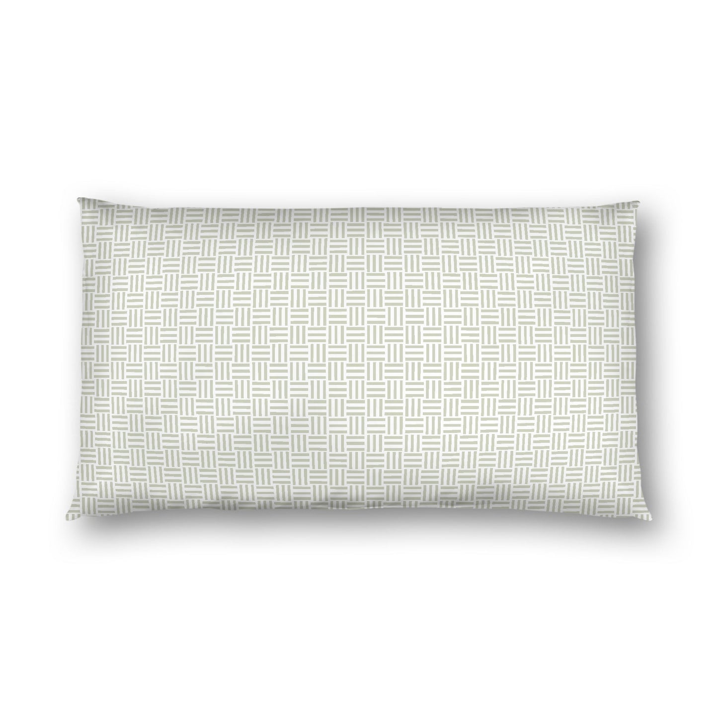 Off-white Cotton Sateen Pillow Sham, Pale Green Single Weave Motif Print, White Reverse Side, King - 20 x 36 inches
