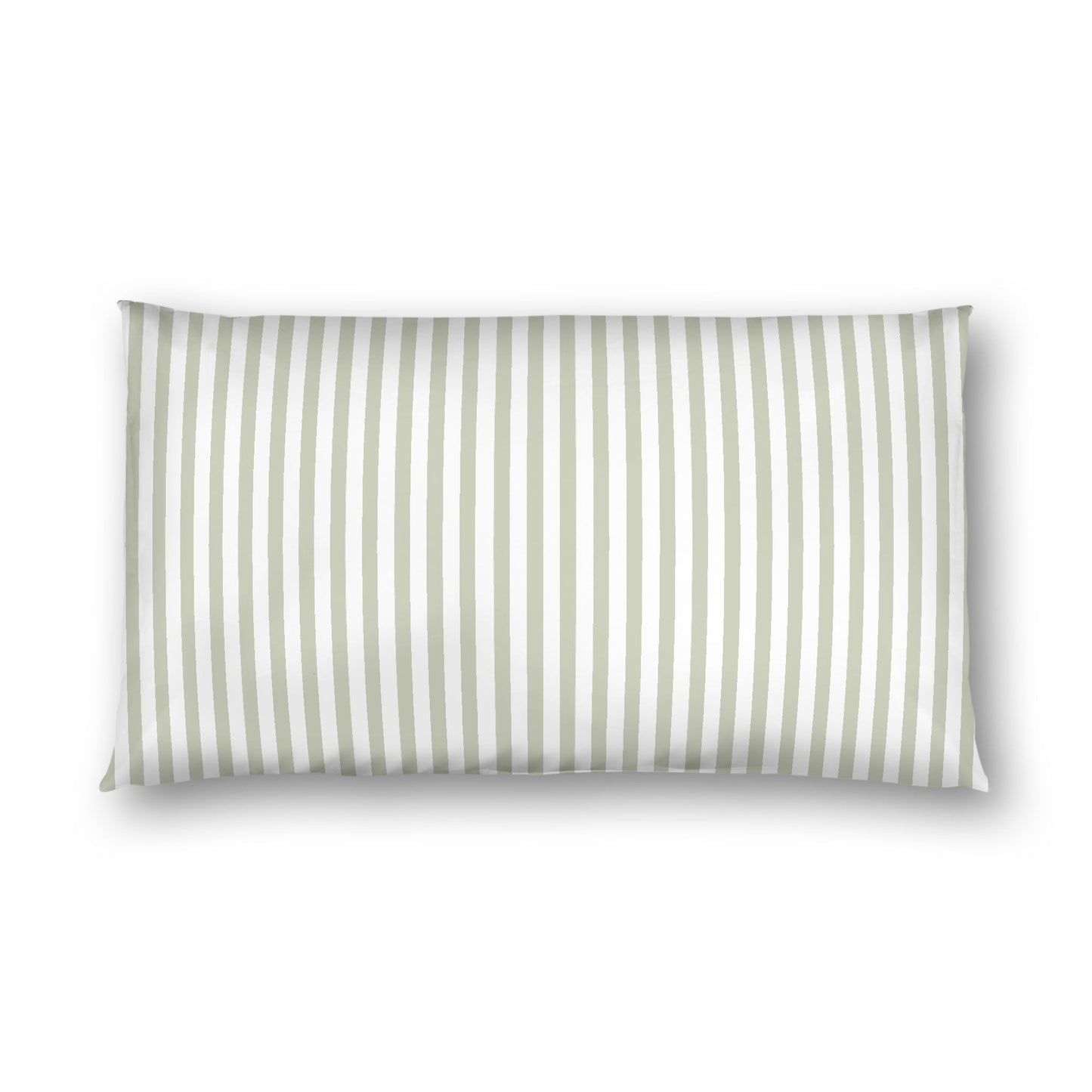 Off-white Cotton Sateen Sham, Thin Pale Green Bars on Front, White Reverse Side, King - 20 x 36 inches