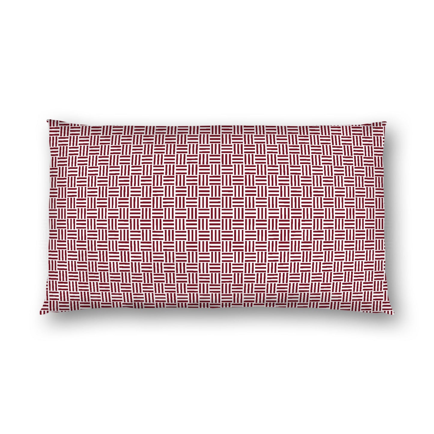 Off-White Cotton Sateen Pillow Sham, Burgundy Red Single Weave Motif Print, White Reverse Side, King (width x length) 20 x 36 inches / 51 x 91 cm