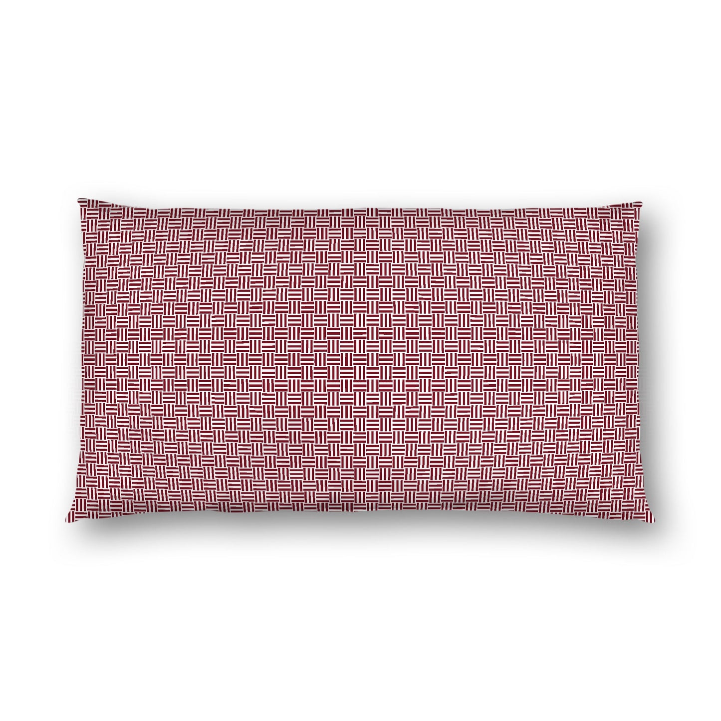 Off-White Cotton Sateen Pillow Sham, Burgundy Red Double Weave Motif Print, White Reverse Side, King (width x length) 20 x 36 inches / 51 x 91 cm