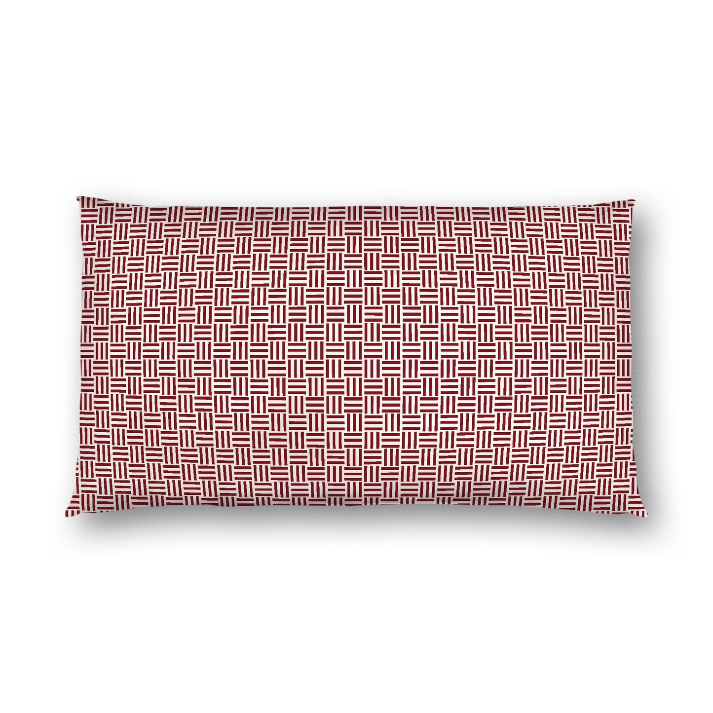 Pale Cream Cotton Sateen Pillow Sham, Burgundy Red Single Weave Motif Print, White Reverse Side, King - 20 x 36 inches