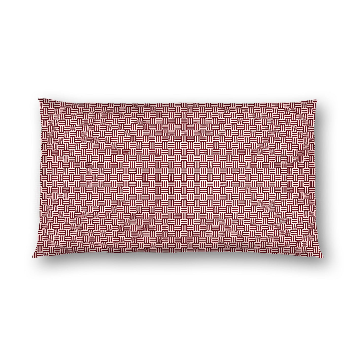 Pale Cream Cotton Sateen Pillow Sham, Burgundy Red Double Weave Motif Print, White Reverse Side, King - 20 x 36 inches