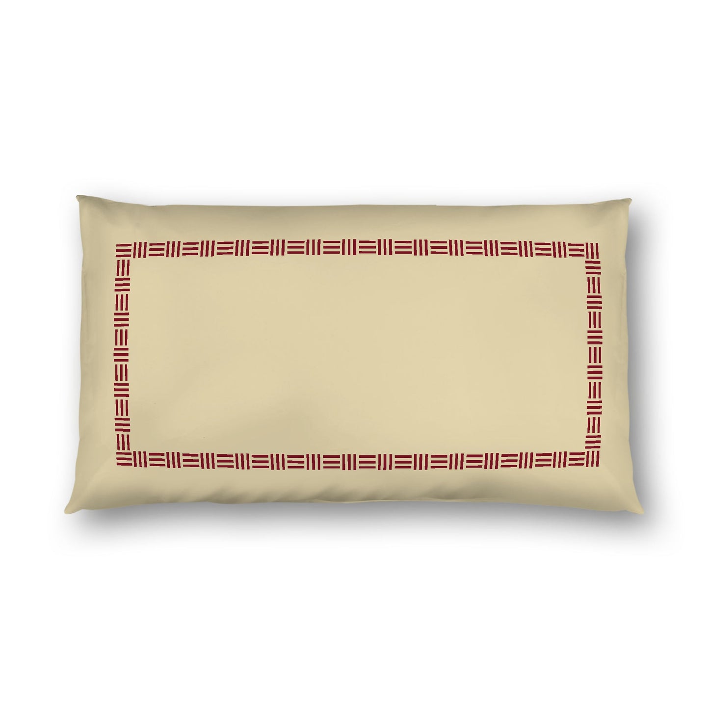 Desert Sand Cotton Sateen Pillow Sham, Burgundy Red Single Weave Motif Print, Classic Border, White Reverse Side, King - 20 x 36 inches