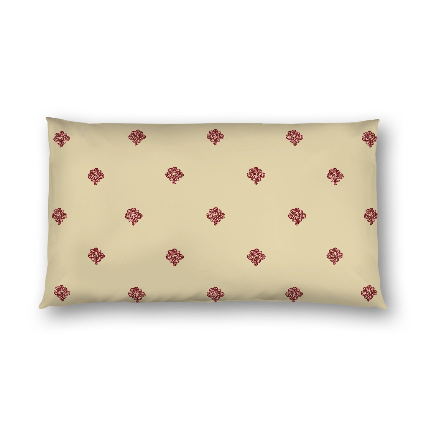 Desert Sand Cotton Sateen Pillow Sham, Burgundy Red Hand-painted Swizzle Motif Print, White Reverse Side, King - 20 x 36 inches