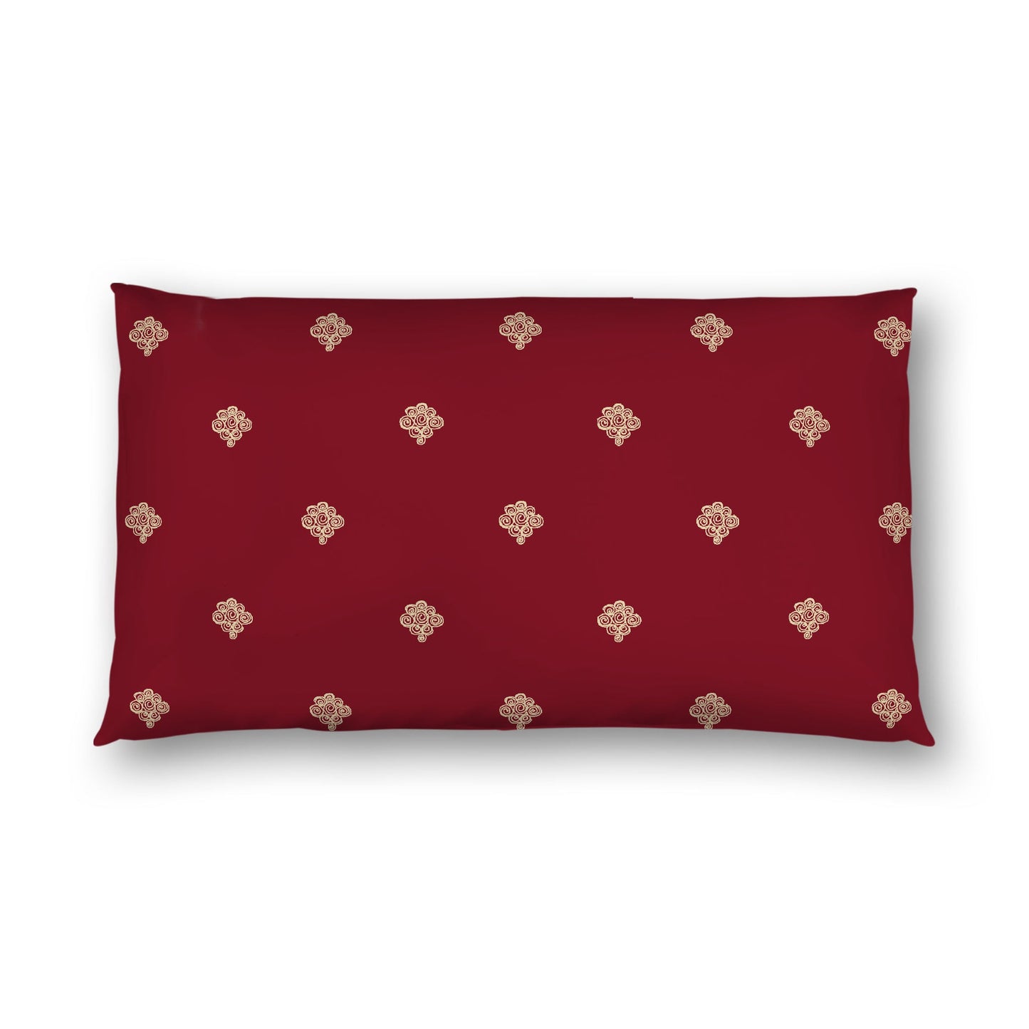 Burgundy Red Cotton Sateen Pillow Sham, Desert Sand Hand-painted Swizzle Motif Print, White Reverse Side, King - 20 x 36 inches
