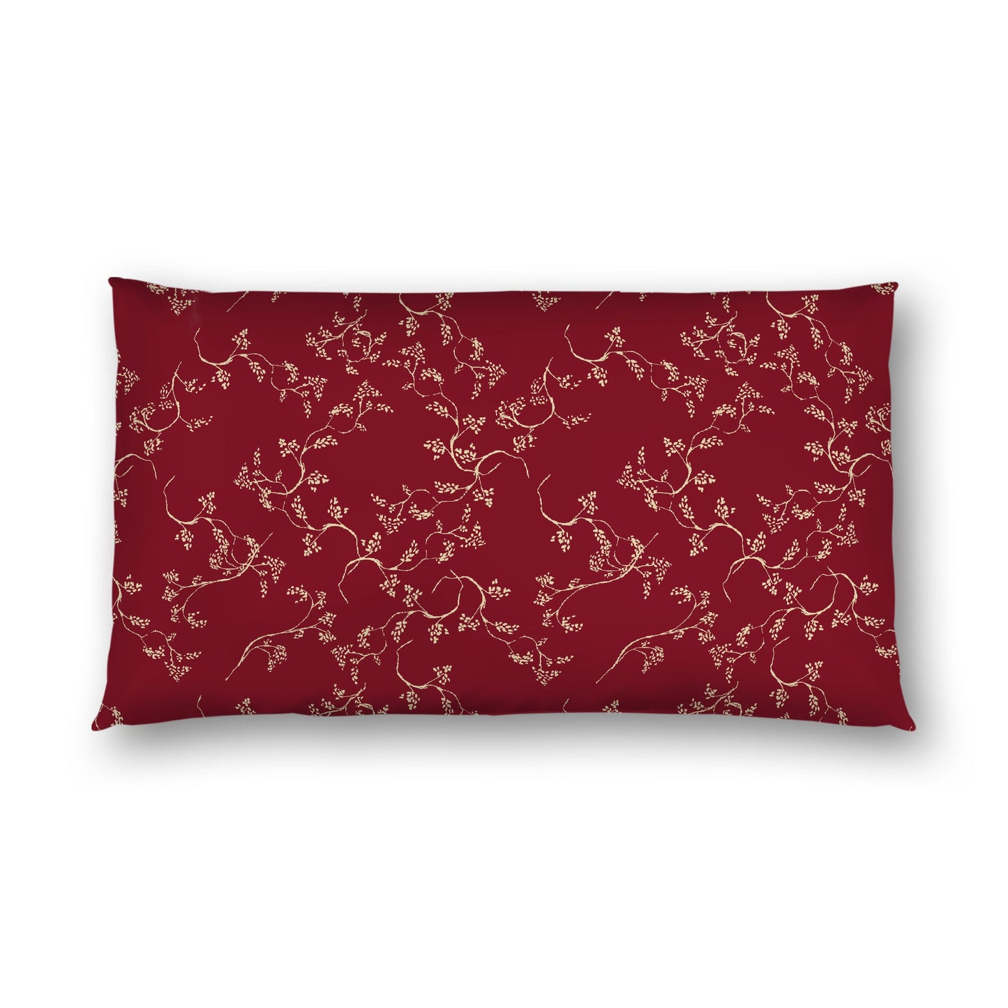 Burgundy Red Cotton Sateen Pillow Sham, Desert Sand Vine Print on Front, White Reverse Side, King - 20 x 36 inches