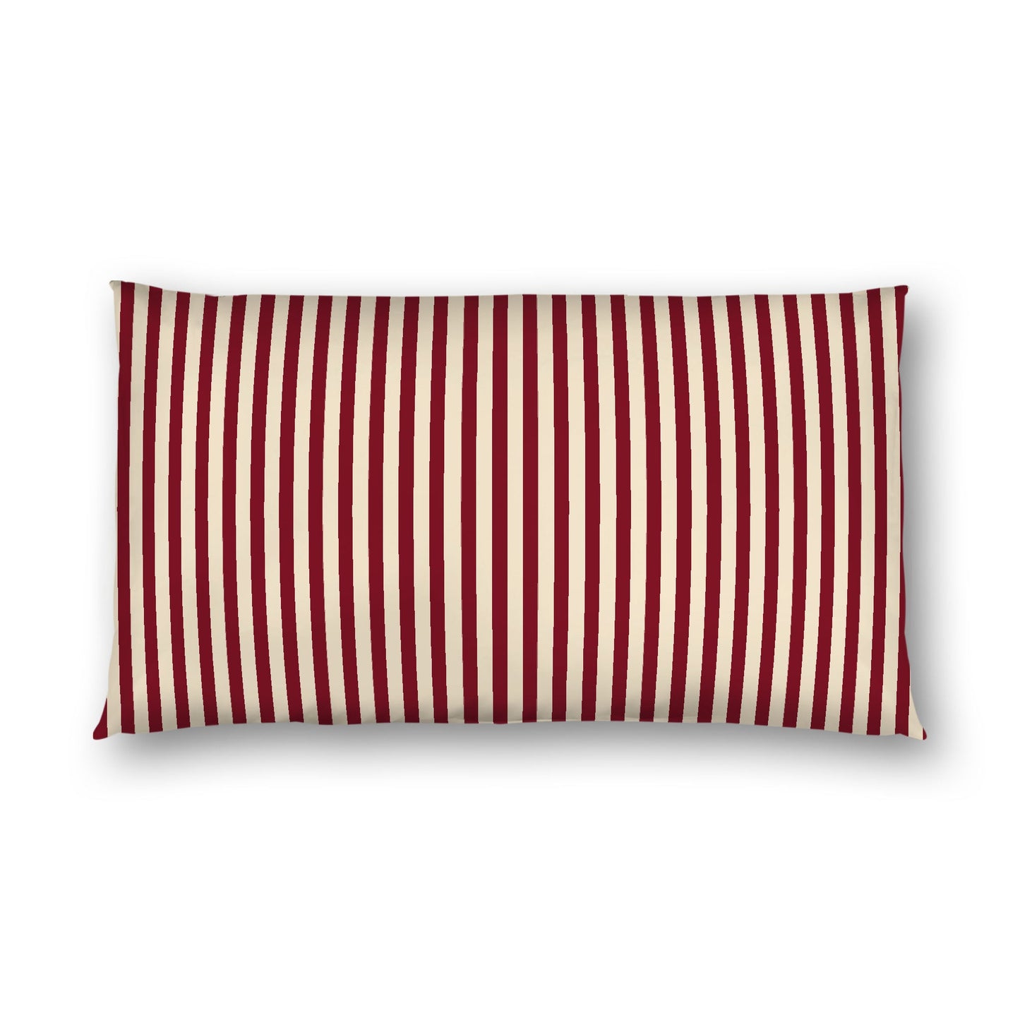 Beige Cotton Sateen Sham, Thin Burgundy Red Bars on Front, White Reverse Side, King - 20 x 36 inches