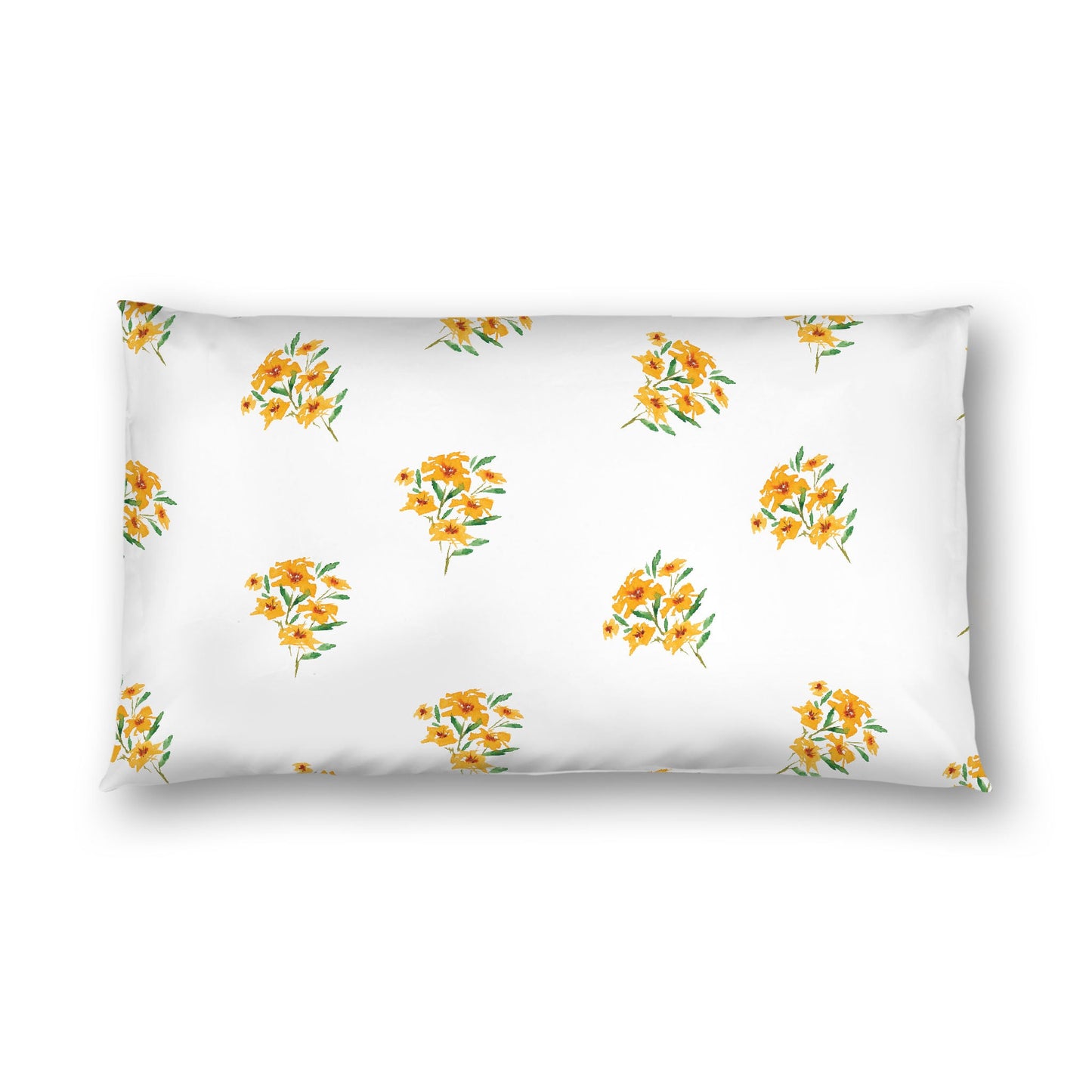 Off-White Cotton Sateen Pillow Sham, Medium Yellow-Orange Floral Pattern, King - 20 x 36 inches