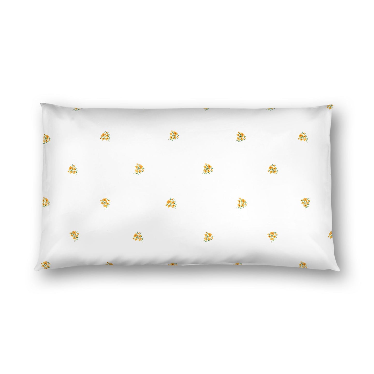 Off-White Cotton Sateen Pillow Sham, Small Yellow-Orange Floral Pattern, King - 20 x 36 inches