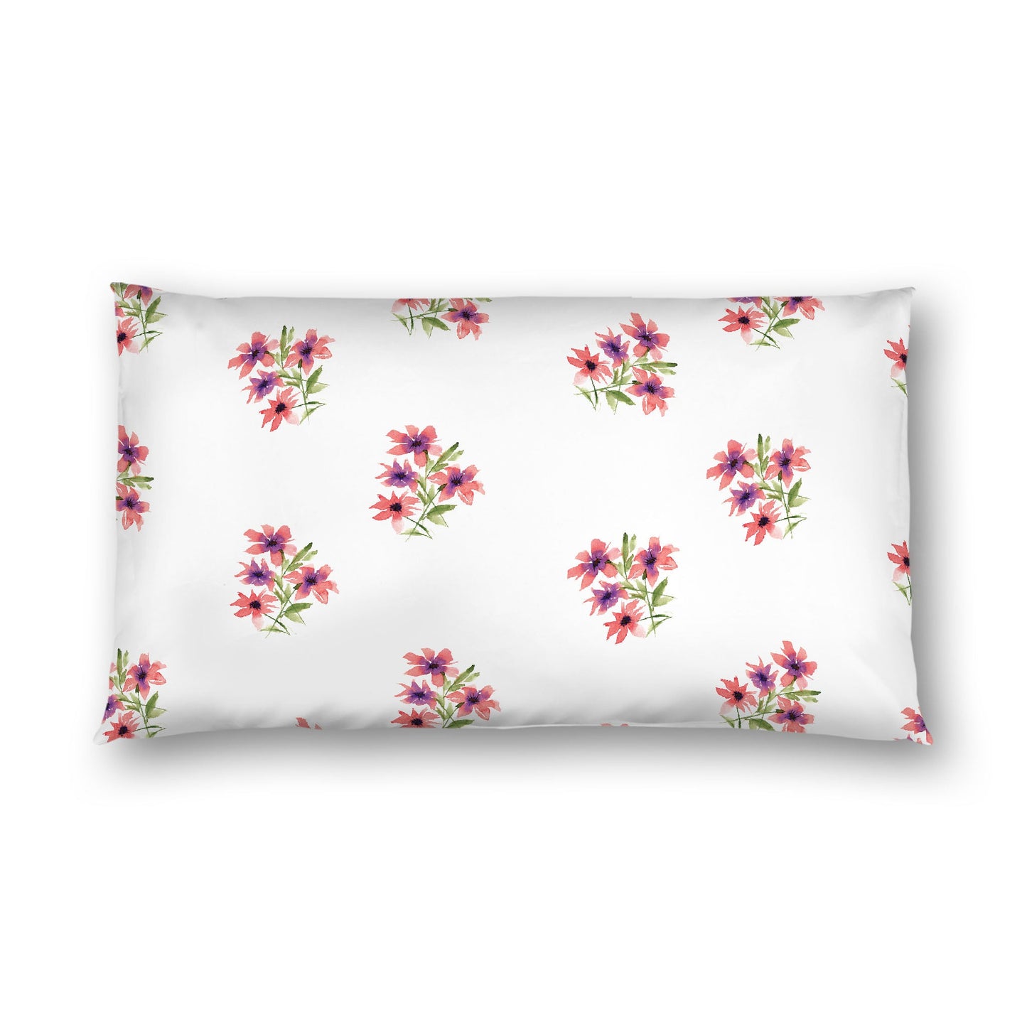 Off-White Cotton Sateen Pillow Sham, Medium Pink Floral Pattern, King - 20 x 36 inches