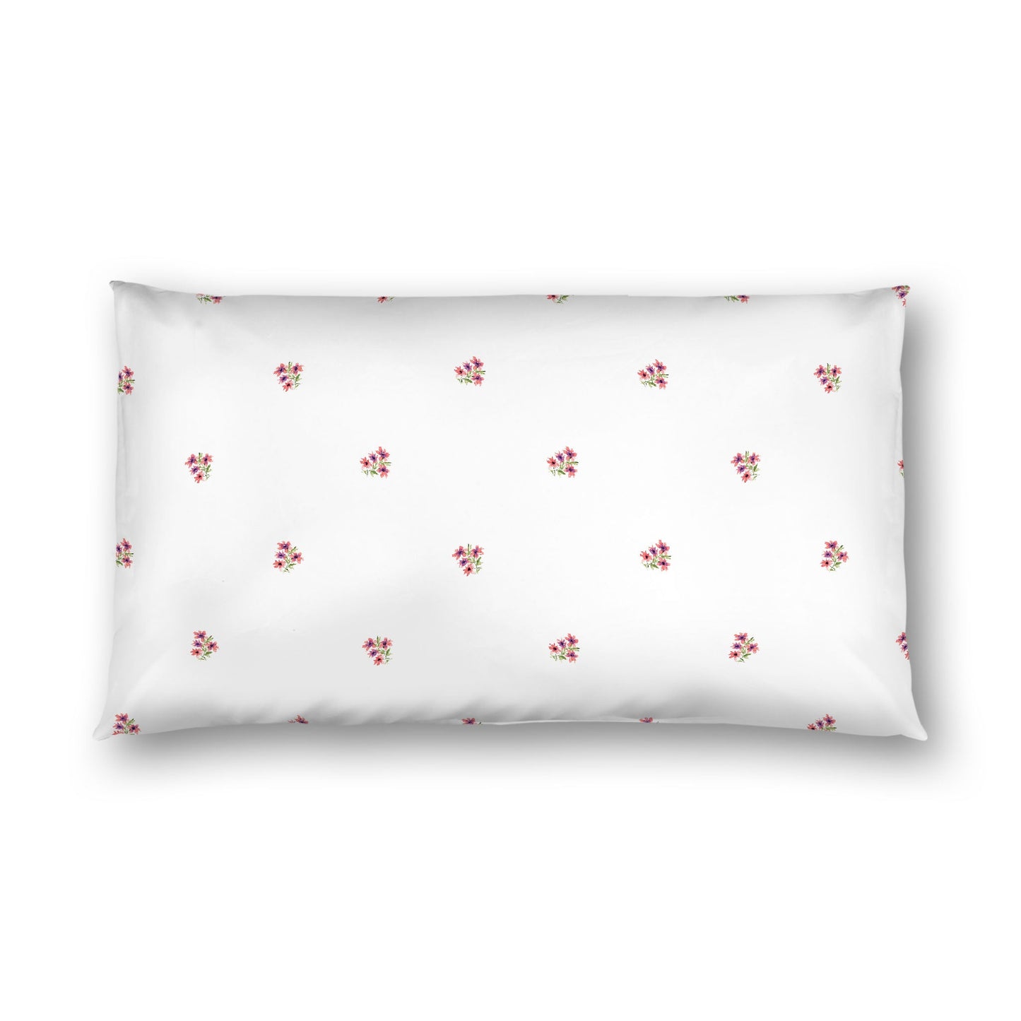 Off-White Cotton Sateen Pillow Sham, Small Pink Floral Pattern, King - 20 x 36 inches