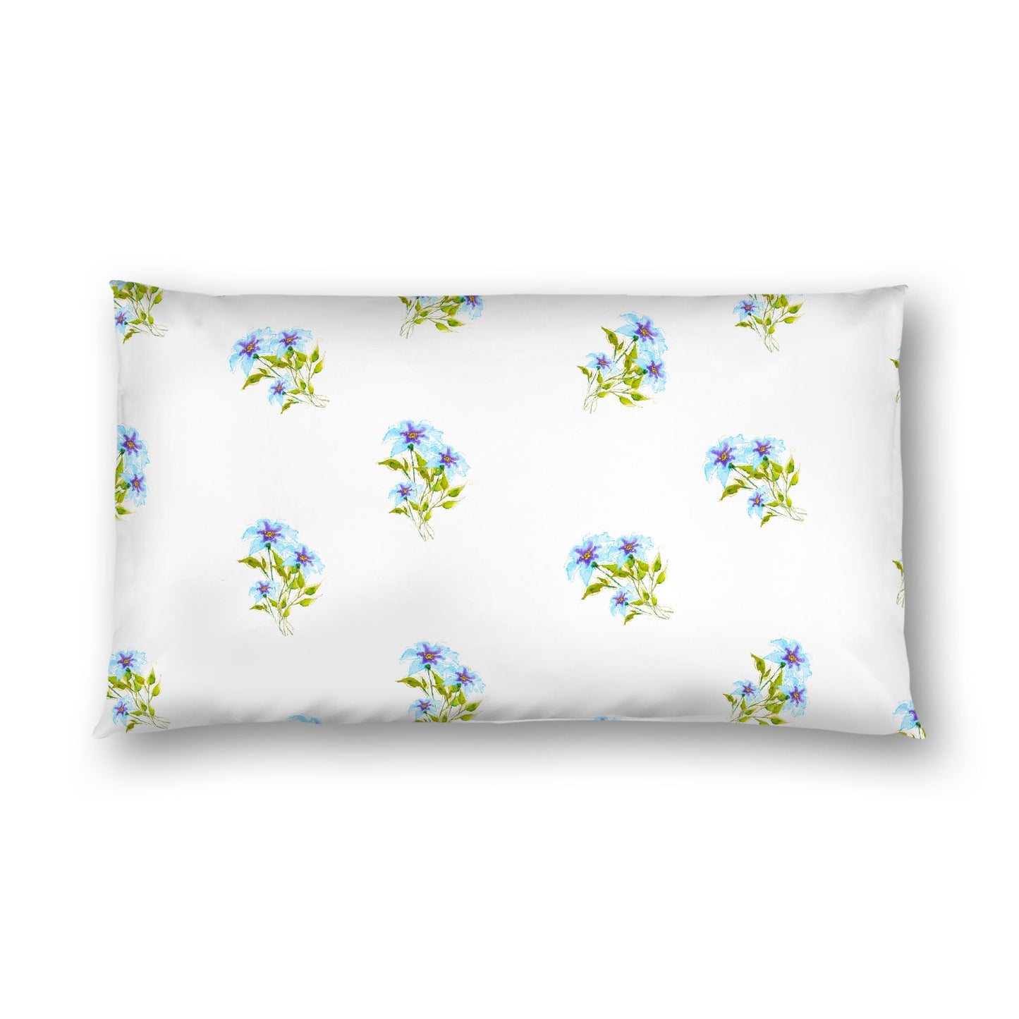 Off-White Cotton Sateen Pillow Sham, Medium Blue Floral Pattern, King - 20 x 36 inches