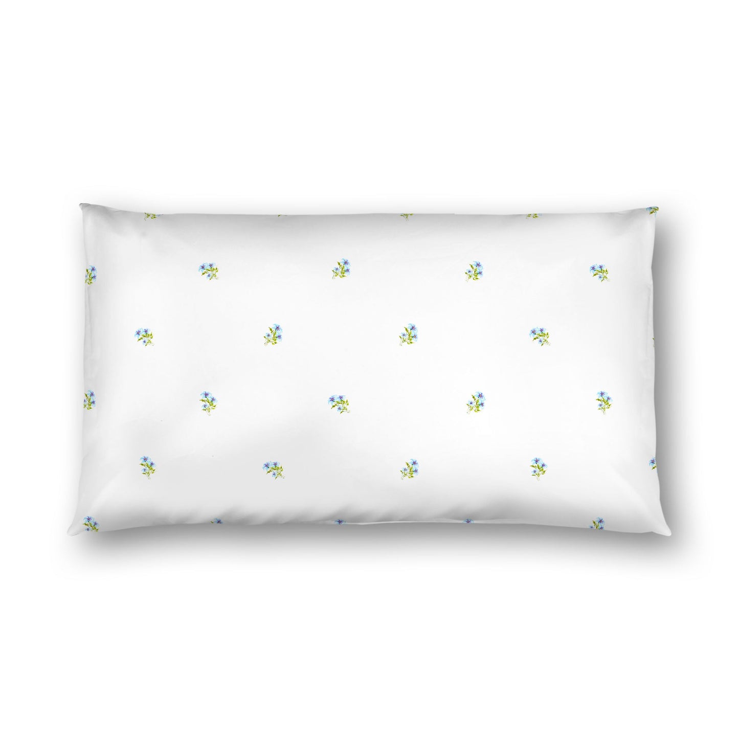 Off-White Cotton Sateen Pillow Sham, Small Blue Floral Pattern, King - 20 x 36 inches