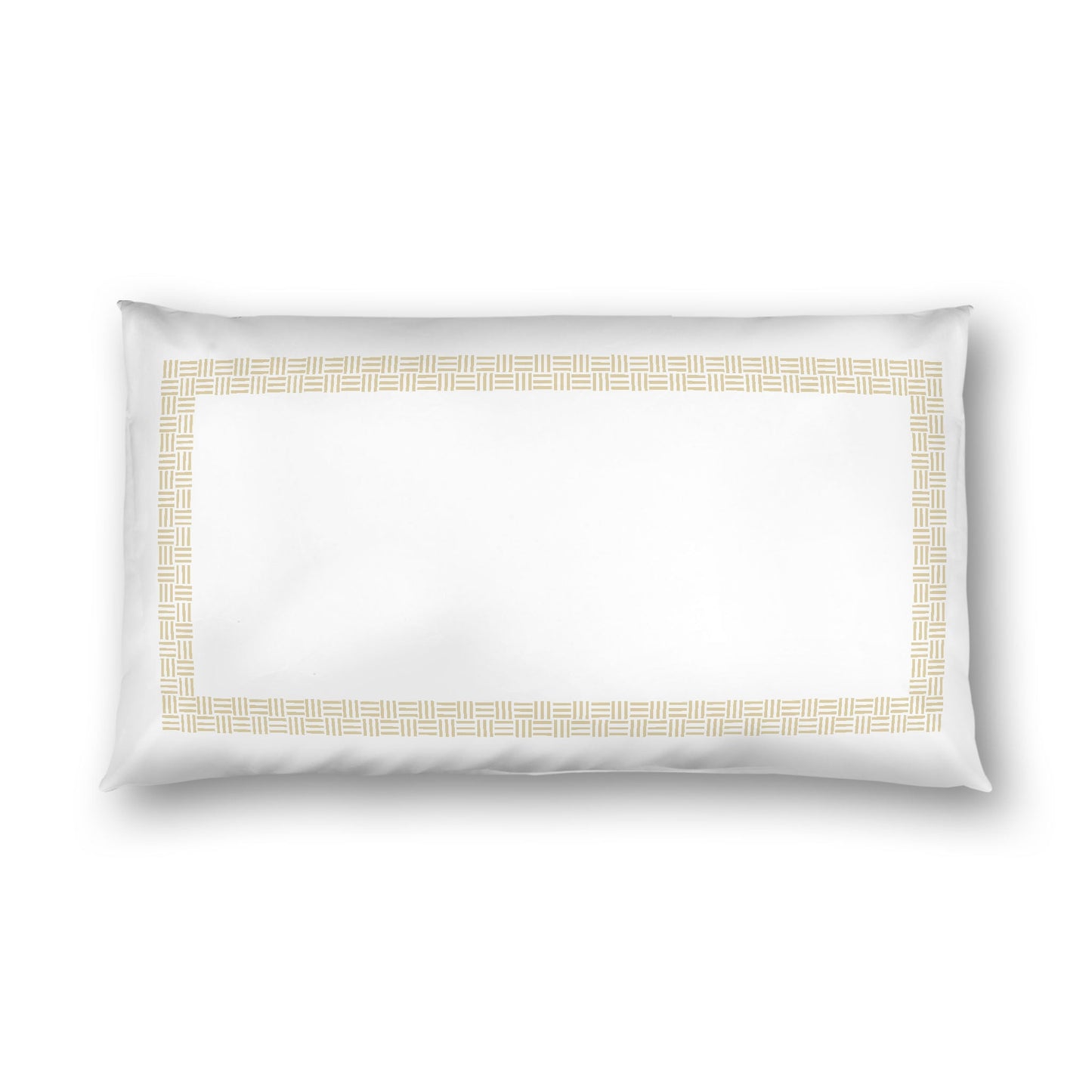 Off-white Cotton Sateen Pillow Sham, Desert Sand Double Weave Motif Print, Classic Border, White Reverse Side, King - 20 x 36 inches