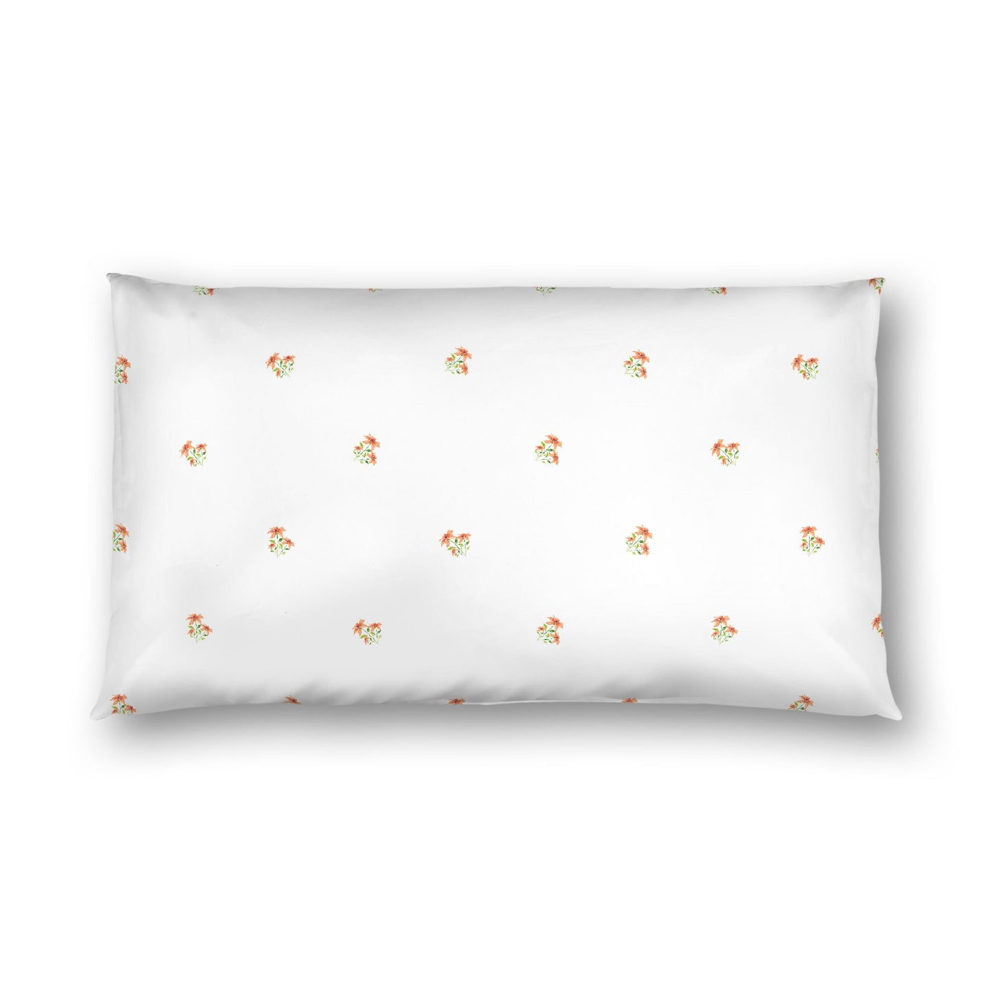 Off-White Cotton Sateen Pillow Sham, Small Pale Orange Floral Pattern, King - 20 x 36 inches