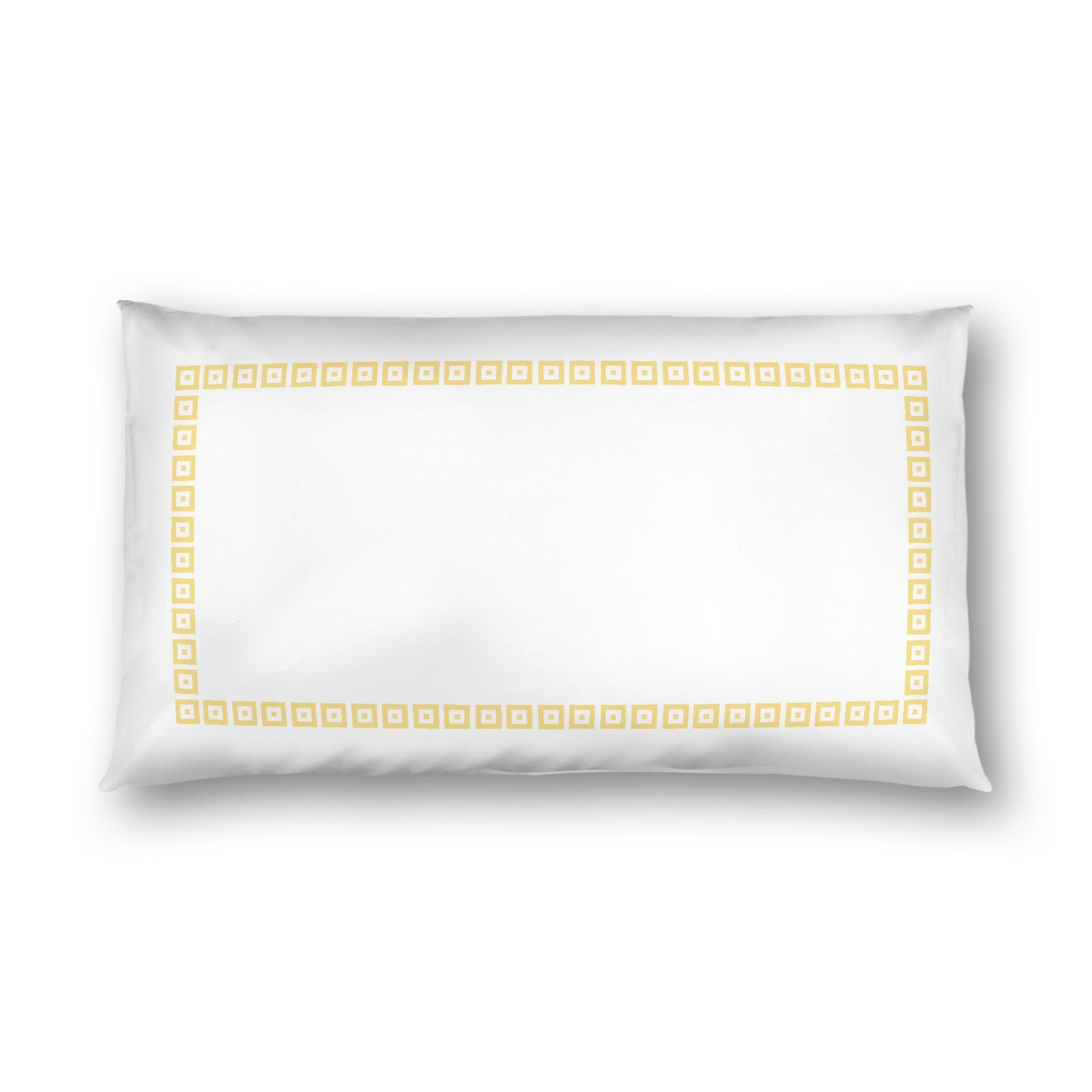 Off-white Cotton Sateen Pillow Sham, Yellow Repeating Square Motif Print, Classic Border, White Reverse Side, King - 20 x 36 inches