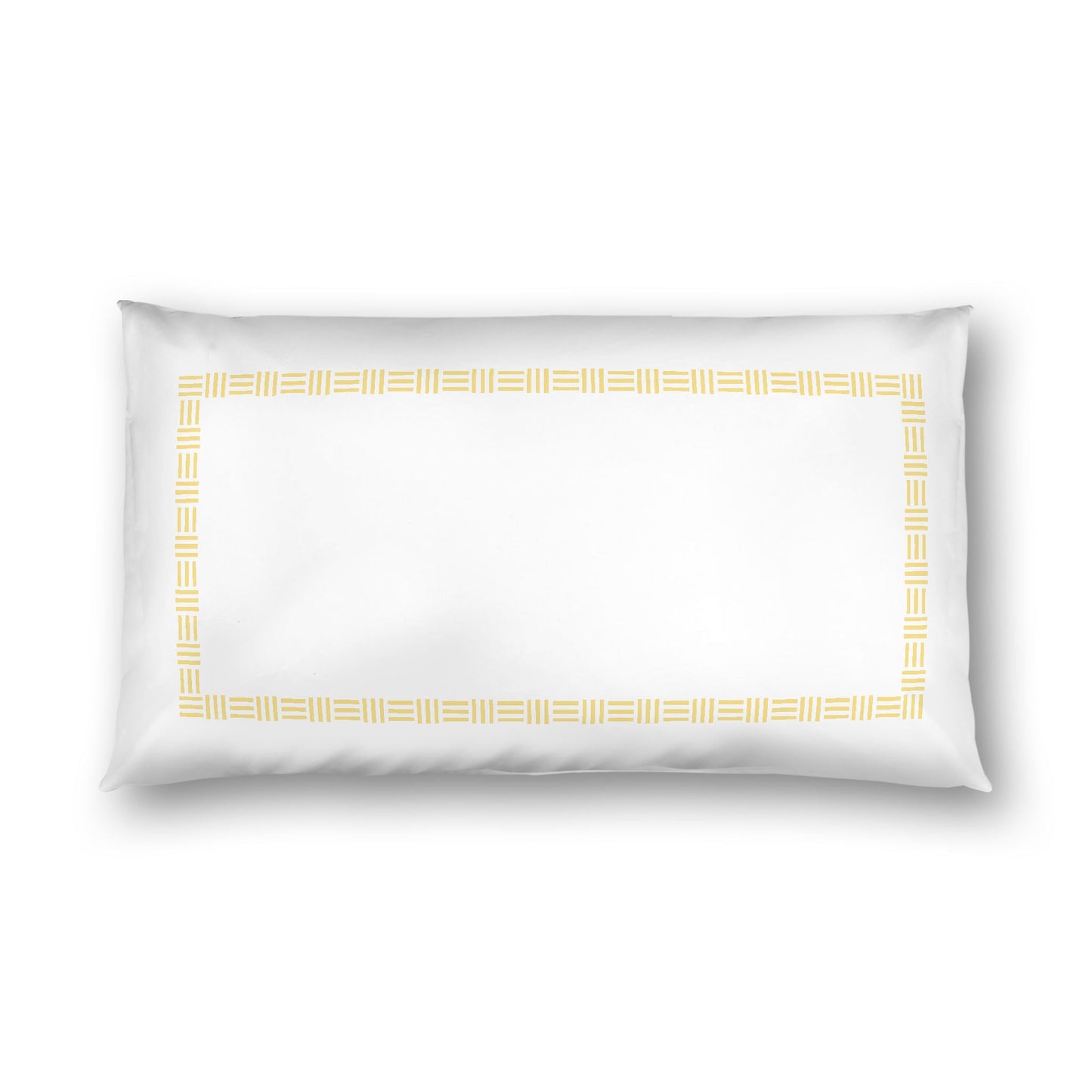 Off-white Cotton Sateen Pillow Sham, Yellow Single Weave Motif Print, Classic Border, White Reverse Side, King - 20 x 36 inches