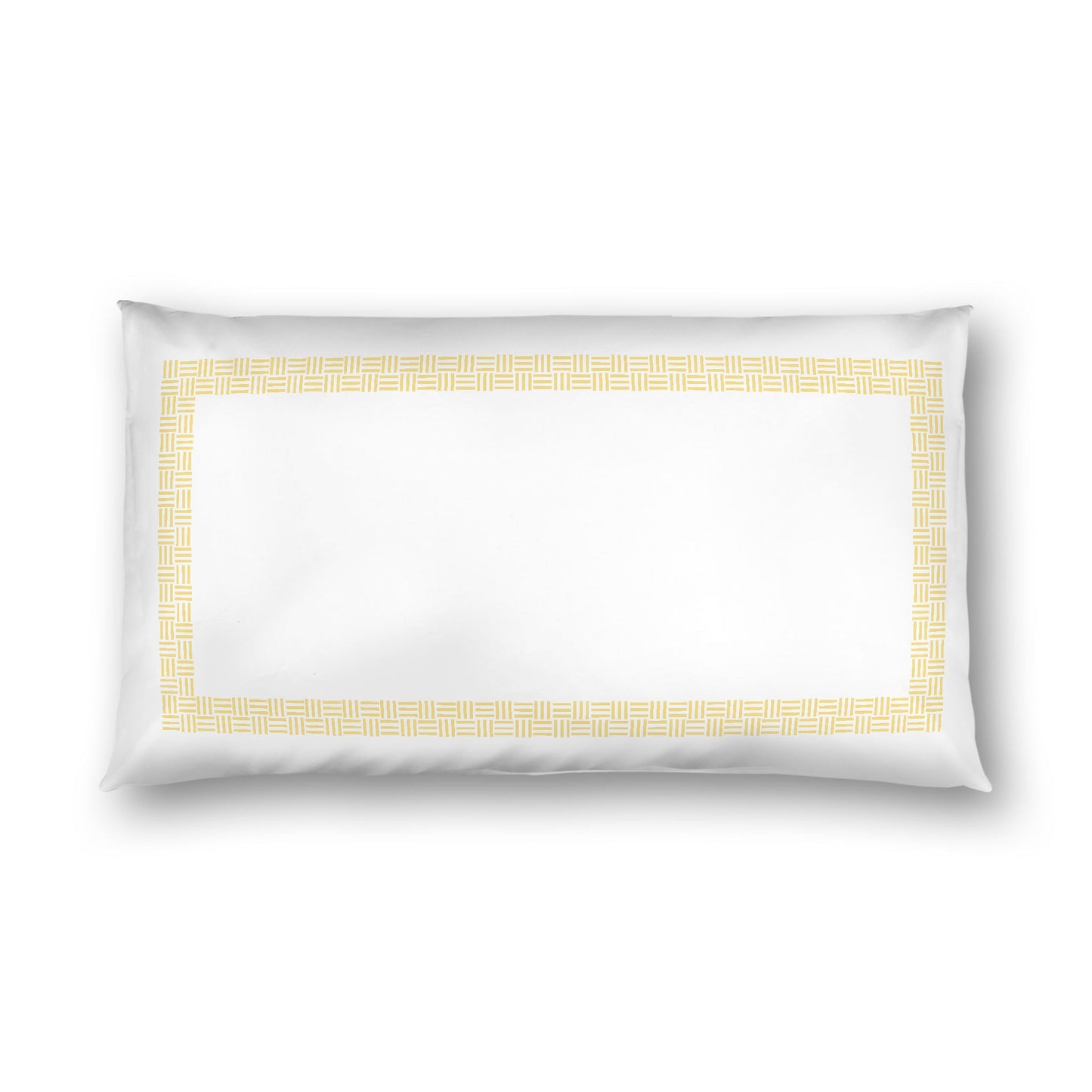 Off-white Cotton Sateen Pillow Sham, Yellow Double Weave Motif Print, Classic Border, White Reverse Side, King - 20 x 36 inches