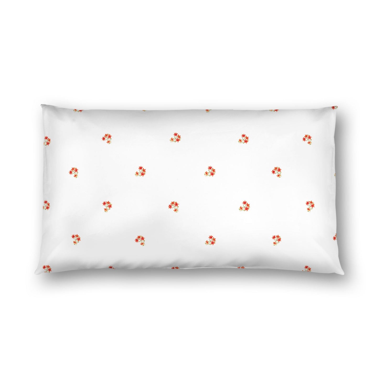 Off-White Cotton Sateen Pillow Sham, Small Red Floral Pattern, King - 20 x 36 inches