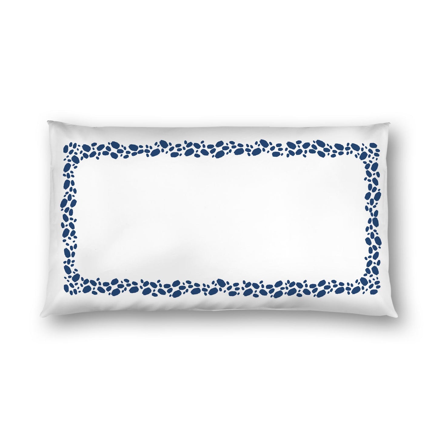 Off-white Cotton Sateen Pillow Sham, Royal Blue Hand-painted Dab Motif Print, Classic Border, White Reverse Side | CSSH-1291-091, King - 51 x 91 cm / 20 x 36 inches
