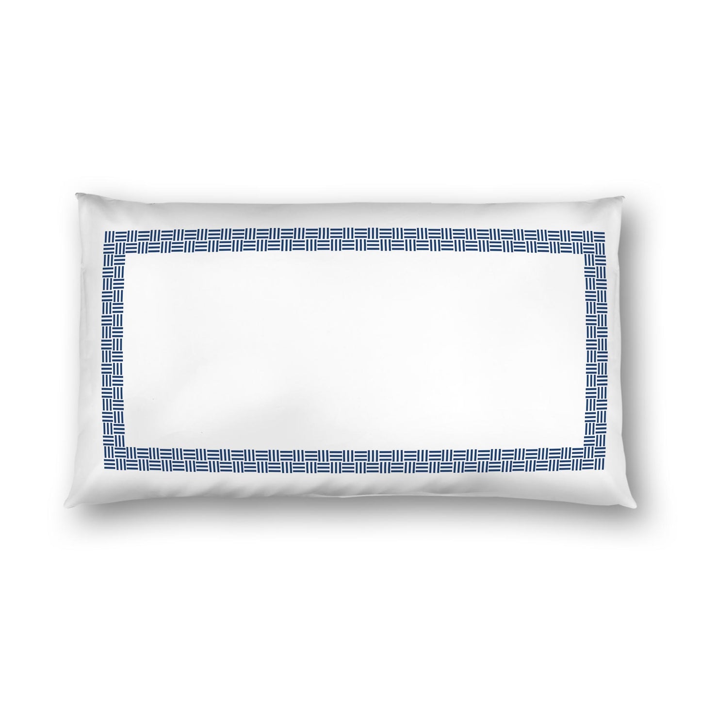 Off-white Cotton Sateen Pillow Sham, Royal Blue Double Weave Motif Print, Classic Border, White Reverse Side | CSSH-1291-143, King - 51 x 91 cm / 20 x 36 inches