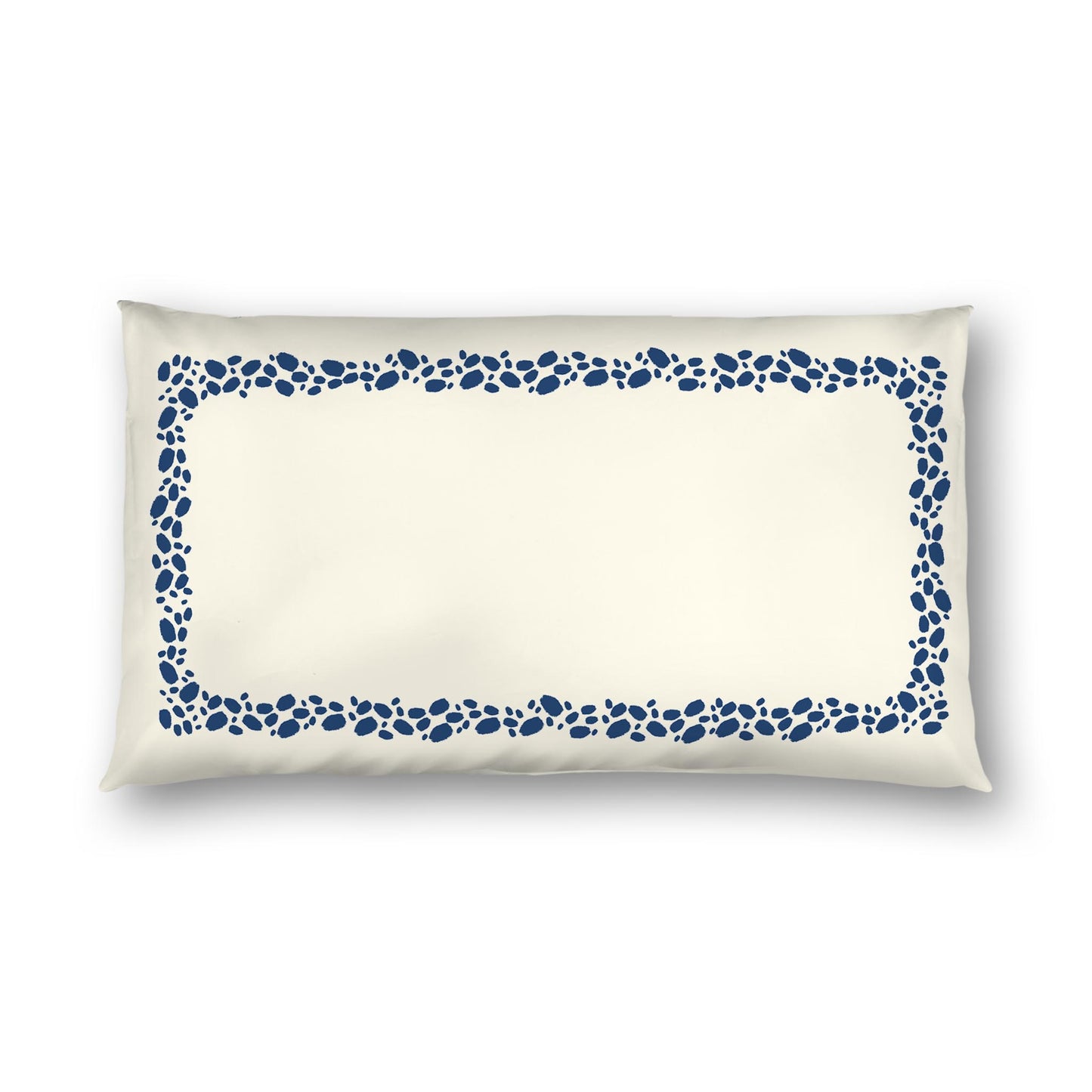 Pale Cream Cotton Sateen Pillow Sham, Royal Blue Hand-painted Dab Motif Print, Classic Border, White Reverse Side | CSSH-1293-091, King - 51 x 91 cm / 20 x 36 inches