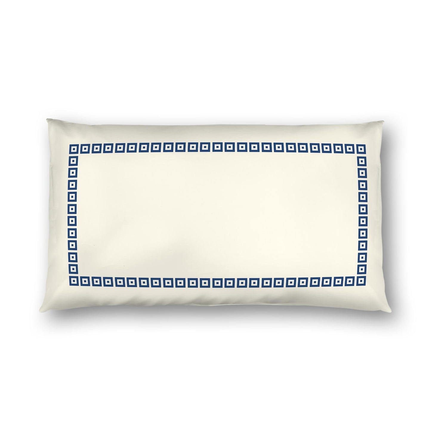 Pale Cream Cotton Sateen Pillow Sham, Royal Blue Repeating Square Motif Print, Classic Border, White Reverse Side | CSSH-1293-121, King - 51 x 91 cm / 20 x 36 inches