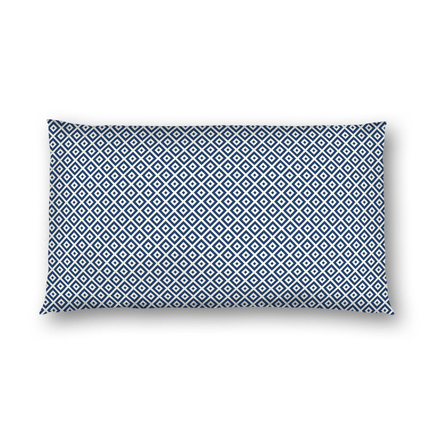 Pale Cream Cotton Sateen Pillow Sham, Royal Blue Repeating Square Motif Print, Pale Cream Revese Side | CSSH-1293-122, King - 51 x 91 cm / 20 x 36 inches
