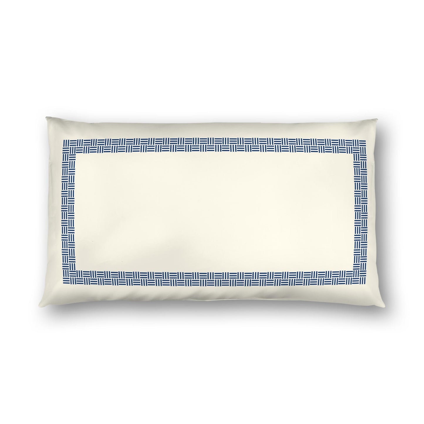 Pale Cream Cotton Sateen Pillow Sham, Royal Blue Double Weave Motif Print, Classic Border, White Reverse Side | CSSH-1293-143, King - 51 x 91 cm / 20 x 36 inches