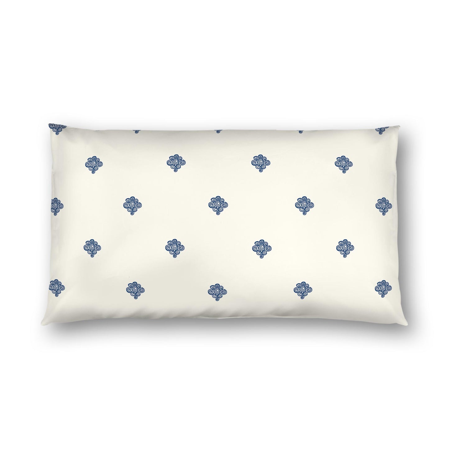 Pale Cream Cotton Sateen Pillow Sham, Royal Blue Hand-painted Swizzle Motif Print, White Reverse Side | CSSH-1293-171, King - 51 x 91 cm / 20 x 36 inches