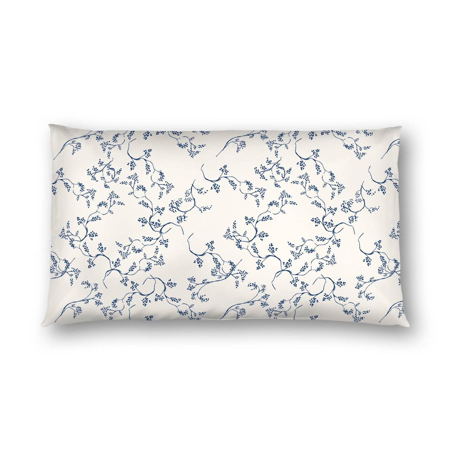Pale Cream Cotton Sateen Pillow Sham, Royal Blue Hand-painted Vine Print, White Reverse Side | CSSH-1293-181, King - 51 x 91 cm / 20 x 36 inches