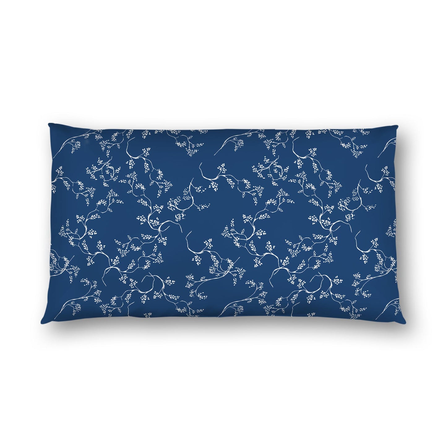 Royal Blue Cotton Sateen Pillow Sham, Pale Cream Vine Print on Front, White Reverse Side | CSSH-1293-182, King - 51 x 91 cm / 20 x 36 inches