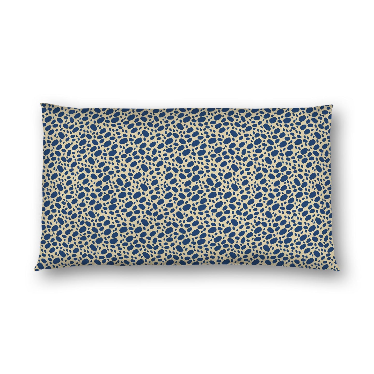 Tan Cotton Sateen Pillow Sham, Royal Blue Hand-painted Dab Motif Print, Tan Revese Side | CSSH-1294-092, King - 51 x 91 cm / 20 x 36 inches