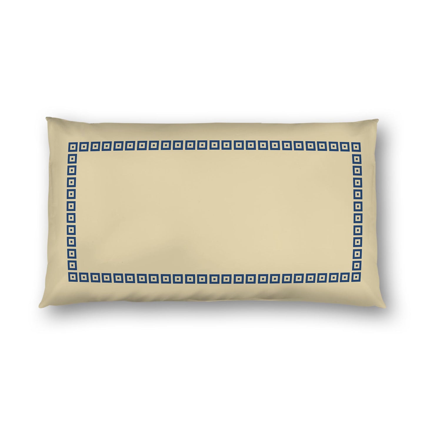 Tan Cotton Sateen Pillow Sham, Royal Blue Repeating Square Motif Print, Classic Border, White Reverse Side | CSSH-1294-121, King - 51 x 91 cm / 20 x 36 inches