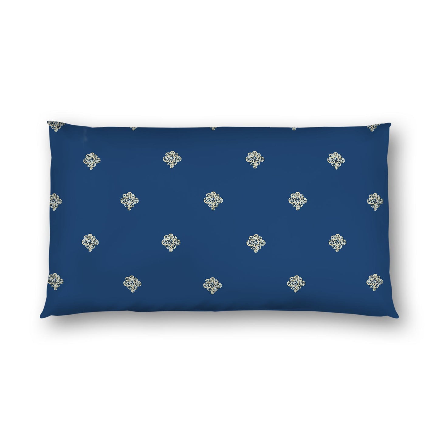 Royal Blue Cotton Sateen Pillow Sham, Tan Hand-painted Swizzle Motif Print, White Reverse Side | CSSH-1294-172, King - 51 x 91 cm / 20 x 36 inches