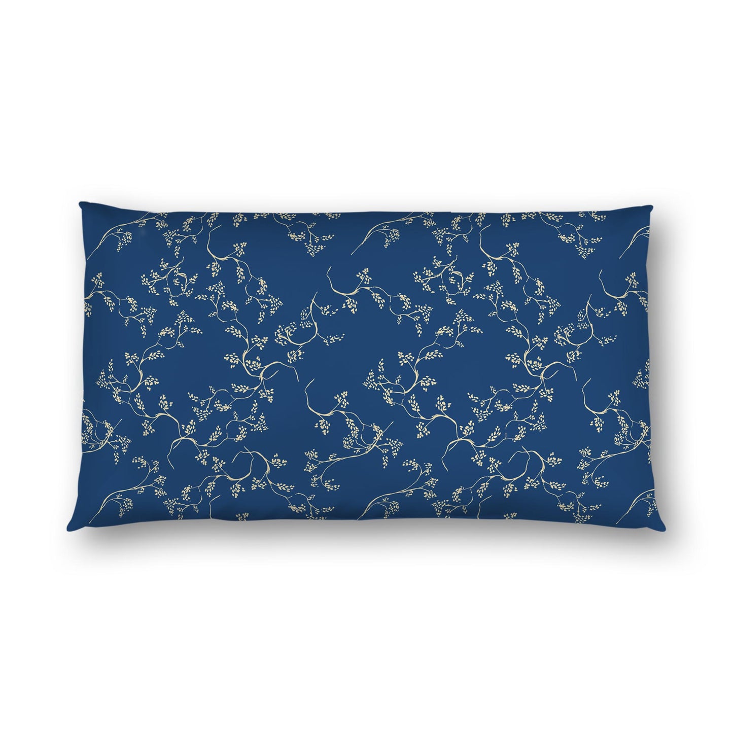 Royal Blue Cotton Sateen Pillow Sham, Tan Vine Print on Front, White Reverse Side | CSSH-1294-182, King - 51 x 91 cm / 20 x 36 inches