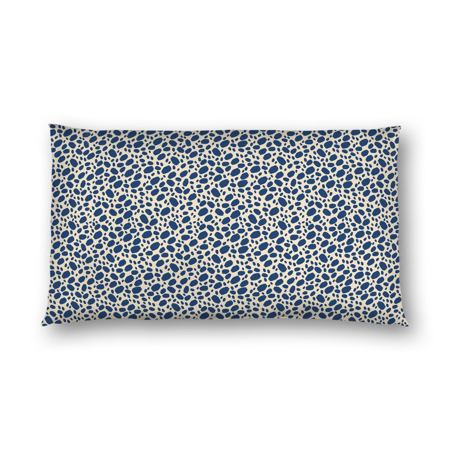 Beige Cotton Sateen Pillow Sham, Royal Blue Hand-painted Dab Motif Print, Beige Revese Side | CSSH-1295-092, King - 51 x 91 cm / 20 x 36 inches