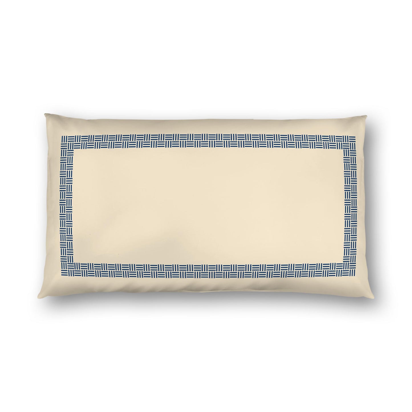 Beige Cotton Sateen Pillow Sham, Royal Blue Double Weave Motif Print, Classic Border, White Reverse Side | CSSH-1295-143, King - 51 x 91 cm / 20 x 36 inches
