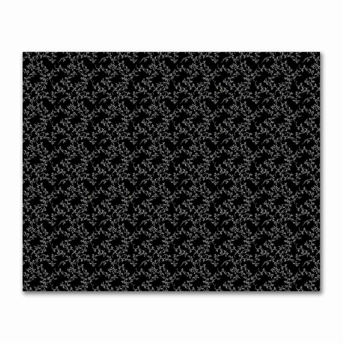Black Cotton Sateen Fabric with Pale Cream Vine Print | FACS-1013-182