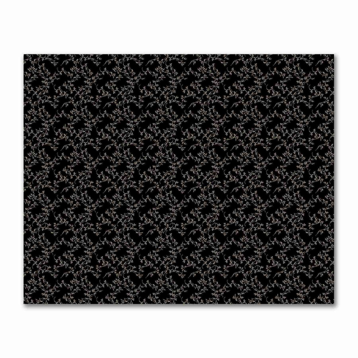 Black Cotton Sateen Fabric with Beige Vine Print | FACS-1015-182