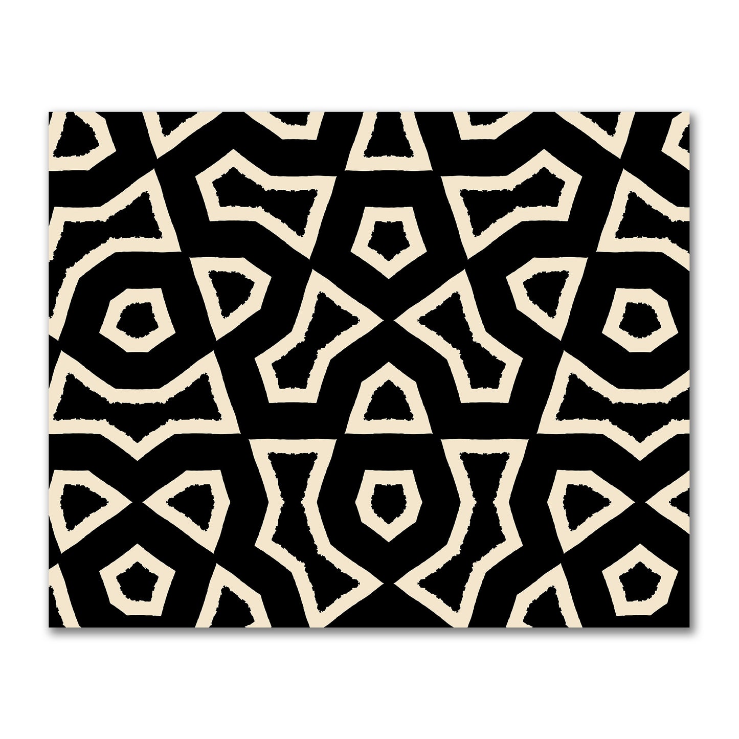 Black Cotton Sateen Fabric with Bold Beige Graphic | FACS-1015-392