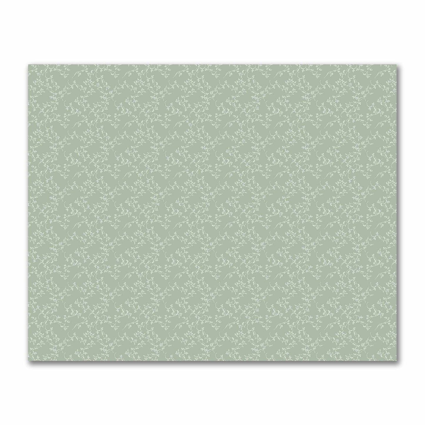 Green Cotton Sateen Fabric with Off-White Vine Print | FACS-1052-182