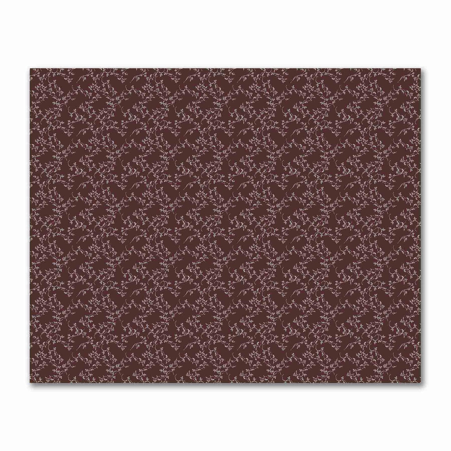 Brown Cotton Sateen Fabric with Off-White Vine Print | FACS-1161-182
