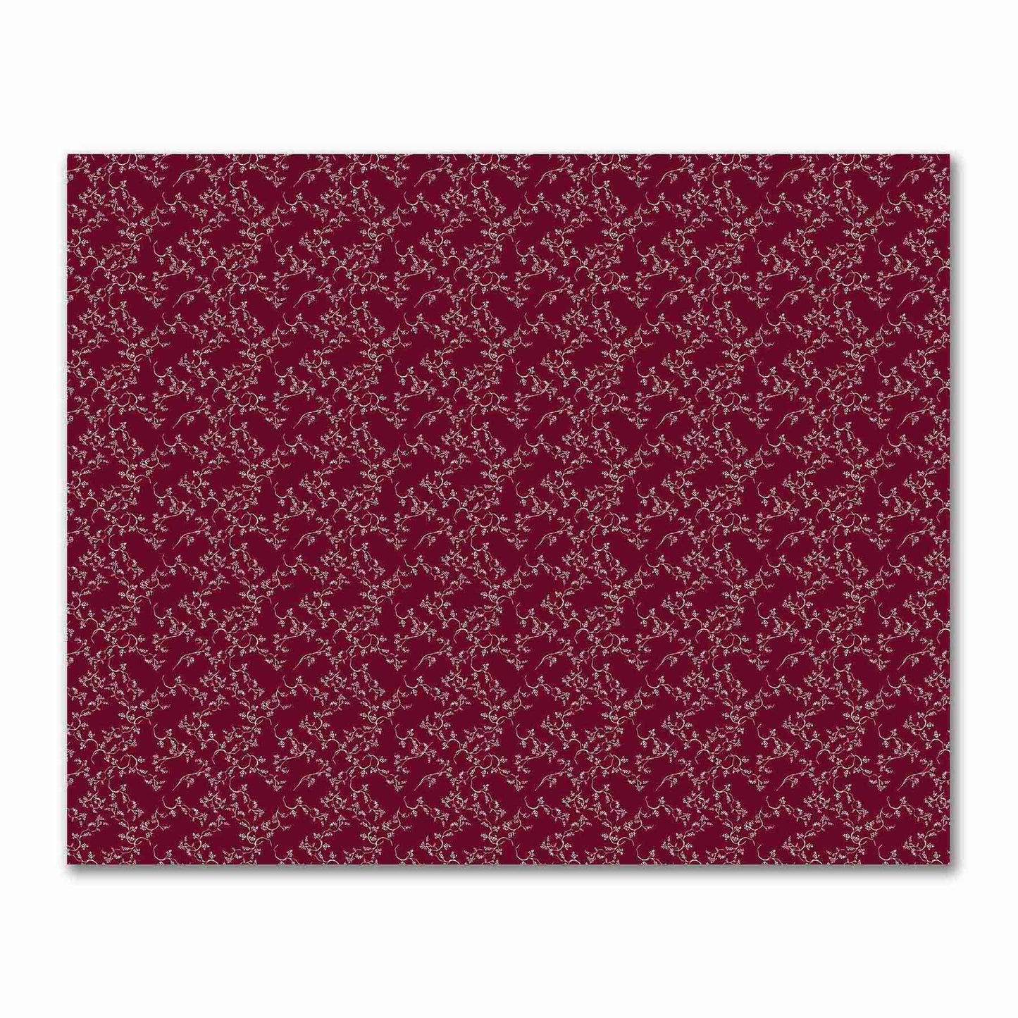 Burgundy Red Cotton Sateen Fabric with Off-White Vine Print | FACS-1281-182