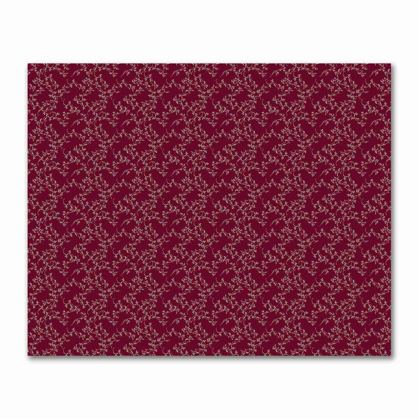Burgundy Red Cotton Sateen Fabric with Pale Cream Vine Print | FACS-1283-182
