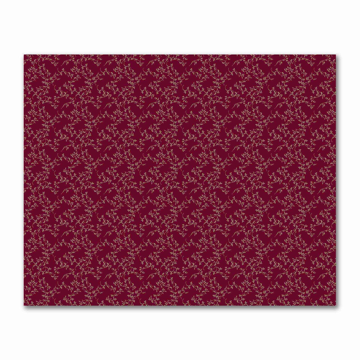 Burgundy Red Cotton Sateen Fabric with Tan Vine Print | FACS-1284-182