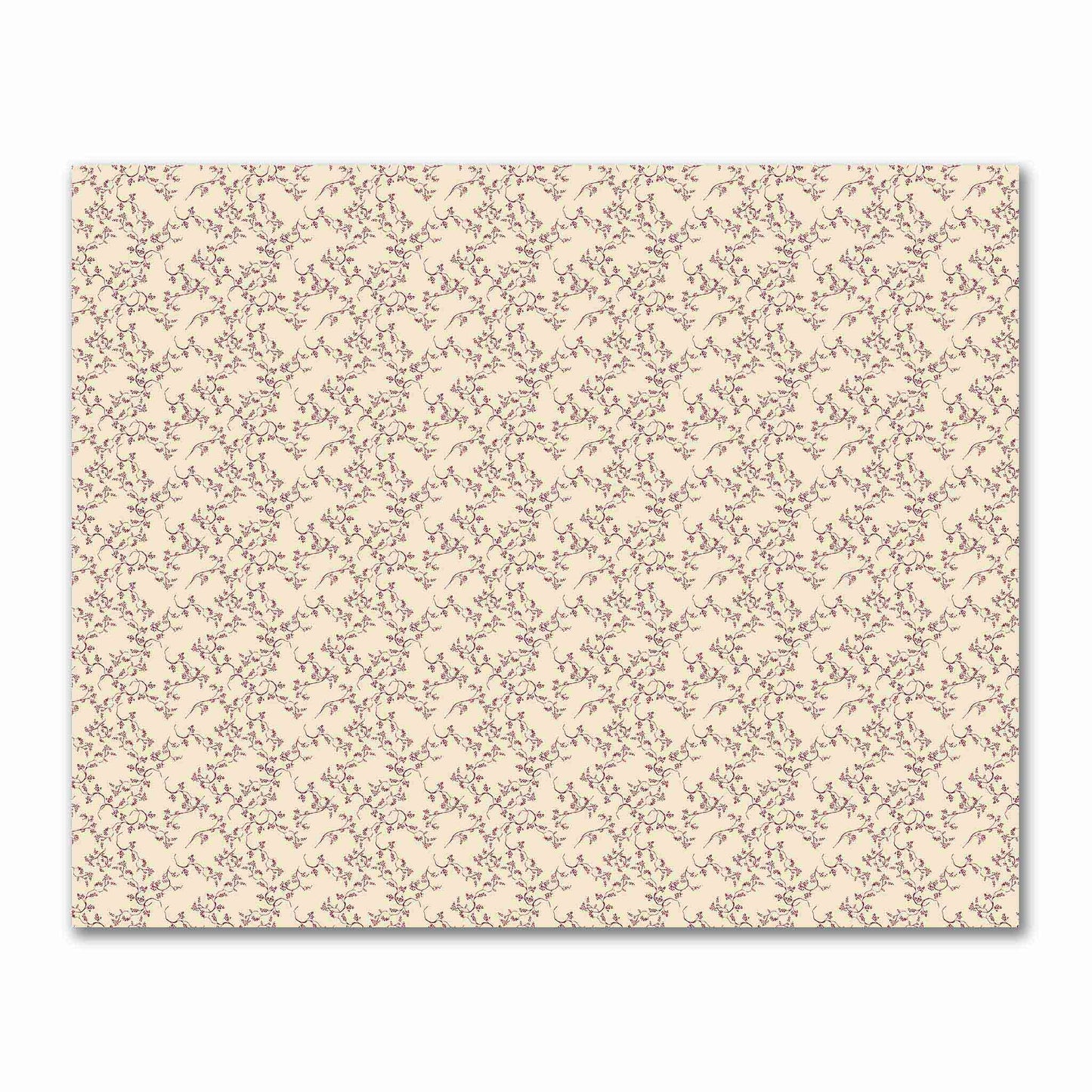 Beige Cotton Sateen Fabric with Burgundy Red Hand-painted Vine Print | FACS-1285-181