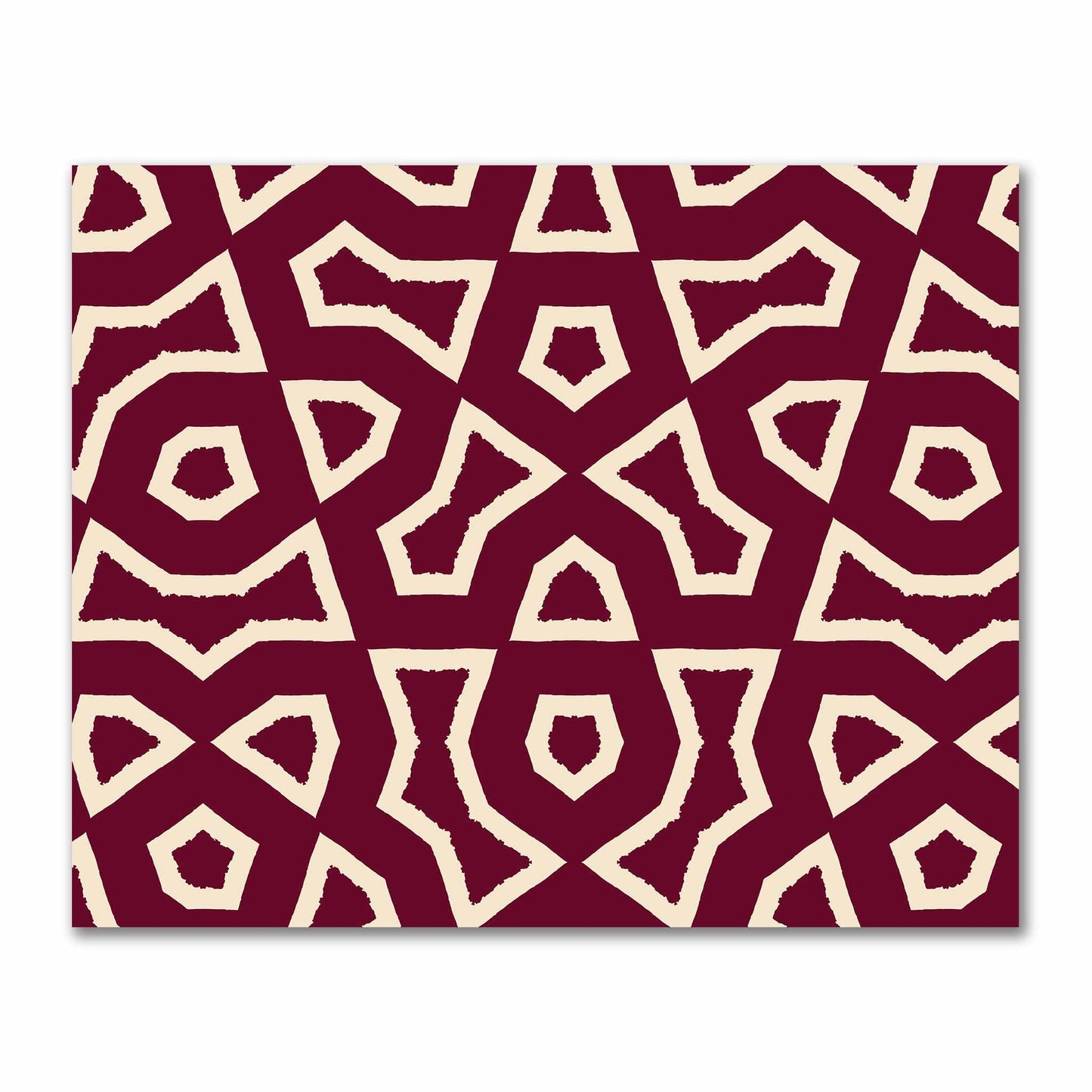 Burgundy Red Cotton Sateen Fabric with Bold Beige Graphic | FACS-1285-392