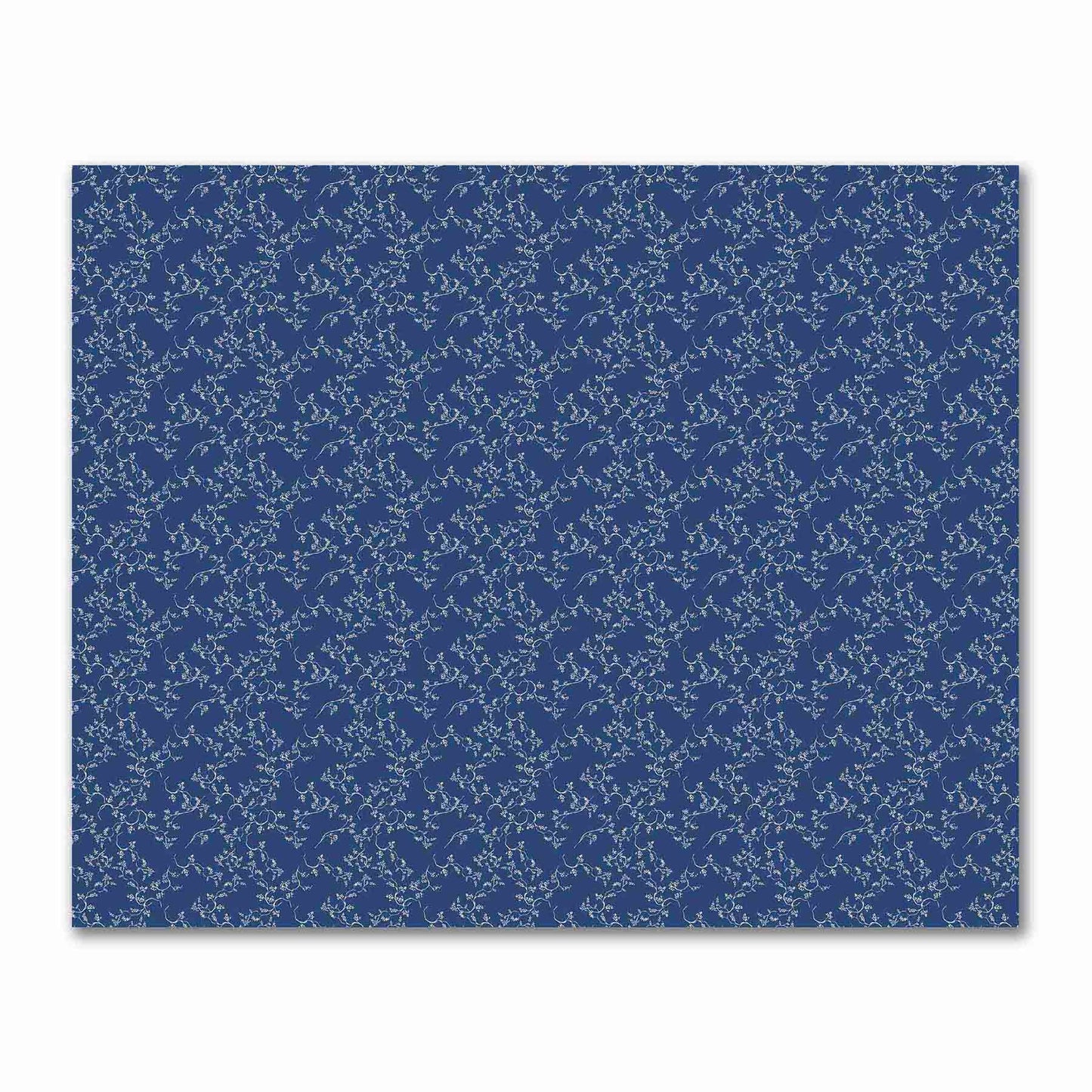 Royal Blue Cotton Sateen Fabric with Off-White Vine Print | FACS-1291-182